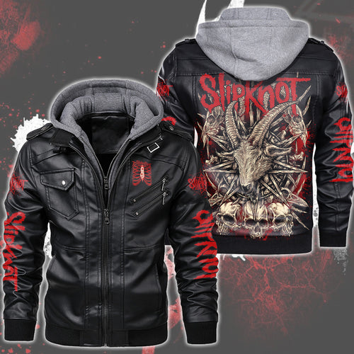 Sk Leather Jacket with Hood 6 Black Q220607