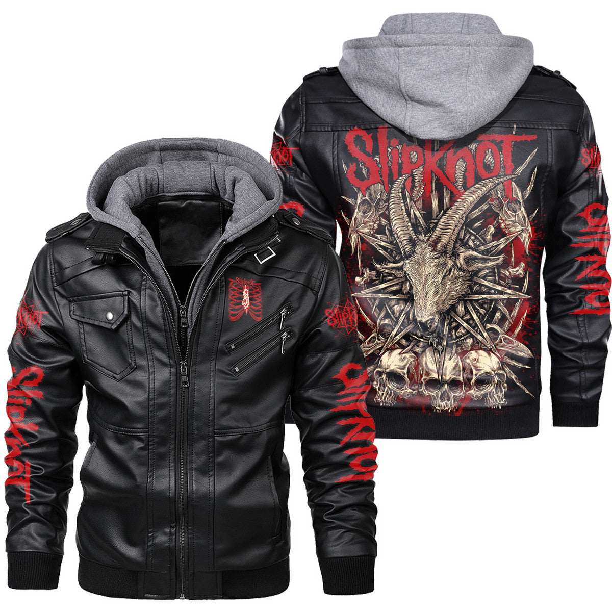 Sk Leather Jacket with Hood 6 Black Q220607