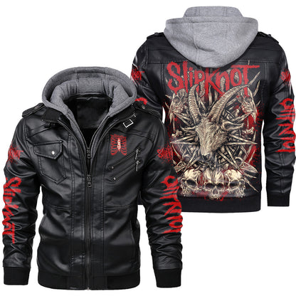 Sk Leather Jacket with Hood 6 Black Q220607