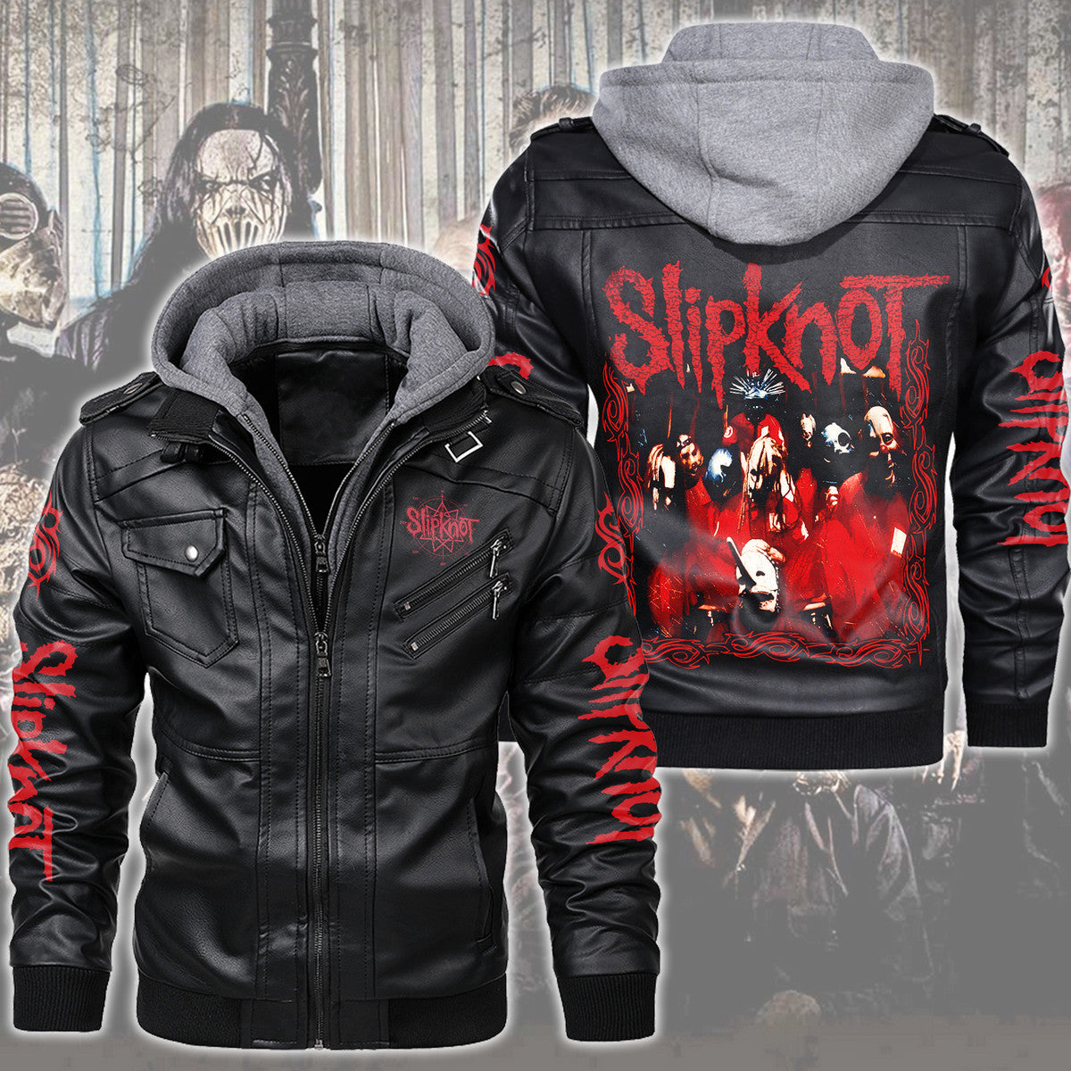 Sk Leather Jacket 7 with Hood Black Q040707