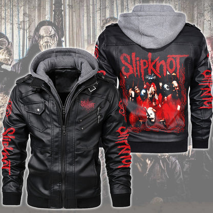 Sk Leather Jacket 7 with Hood Black Q040707