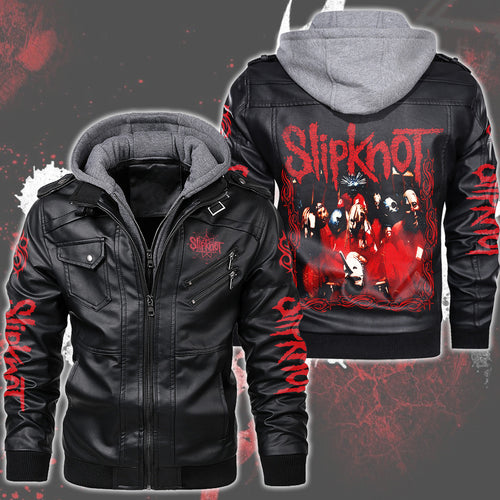 Sk Leather Jacket 7 with Hood Black Q040707