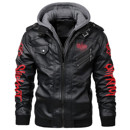 Sk Leather Jacket 7 with Hood Black Q040707