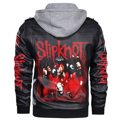 Sk Leather Jacket 7 with Hood Black Q040707