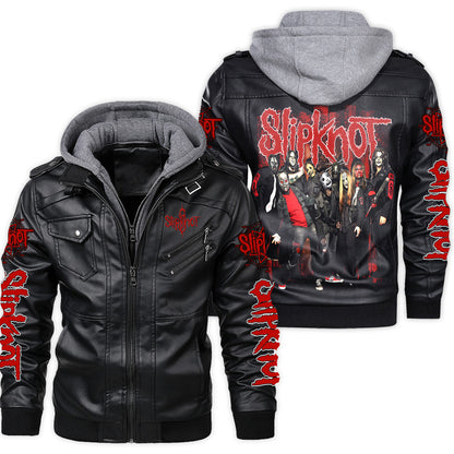 Sk Leather Jacket 8 with Hood Black Q240701