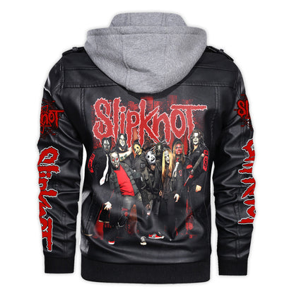 Sk Leather Jacket 8 with Hood Black Q240701