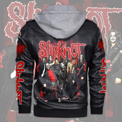 Sk Leather Jacket 8 with Hood Black Q240701