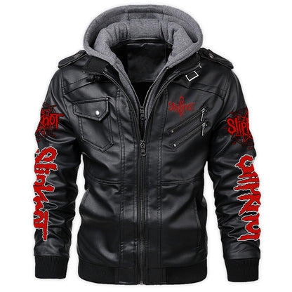 Sk Leather Jacket 8 with Hood Black Q240701
