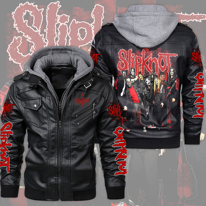 Sk Leather Jacket 8 with Hood Black Q240701