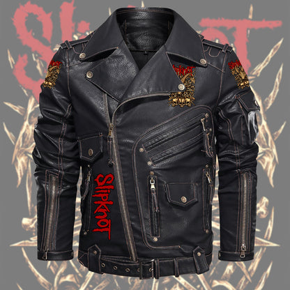 SK Q2 Belt Solid Zipper Street Leather Jacket Q070909