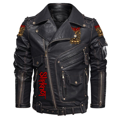 SK Q2 Belt Solid Zipper Street Leather Jacket Q070909