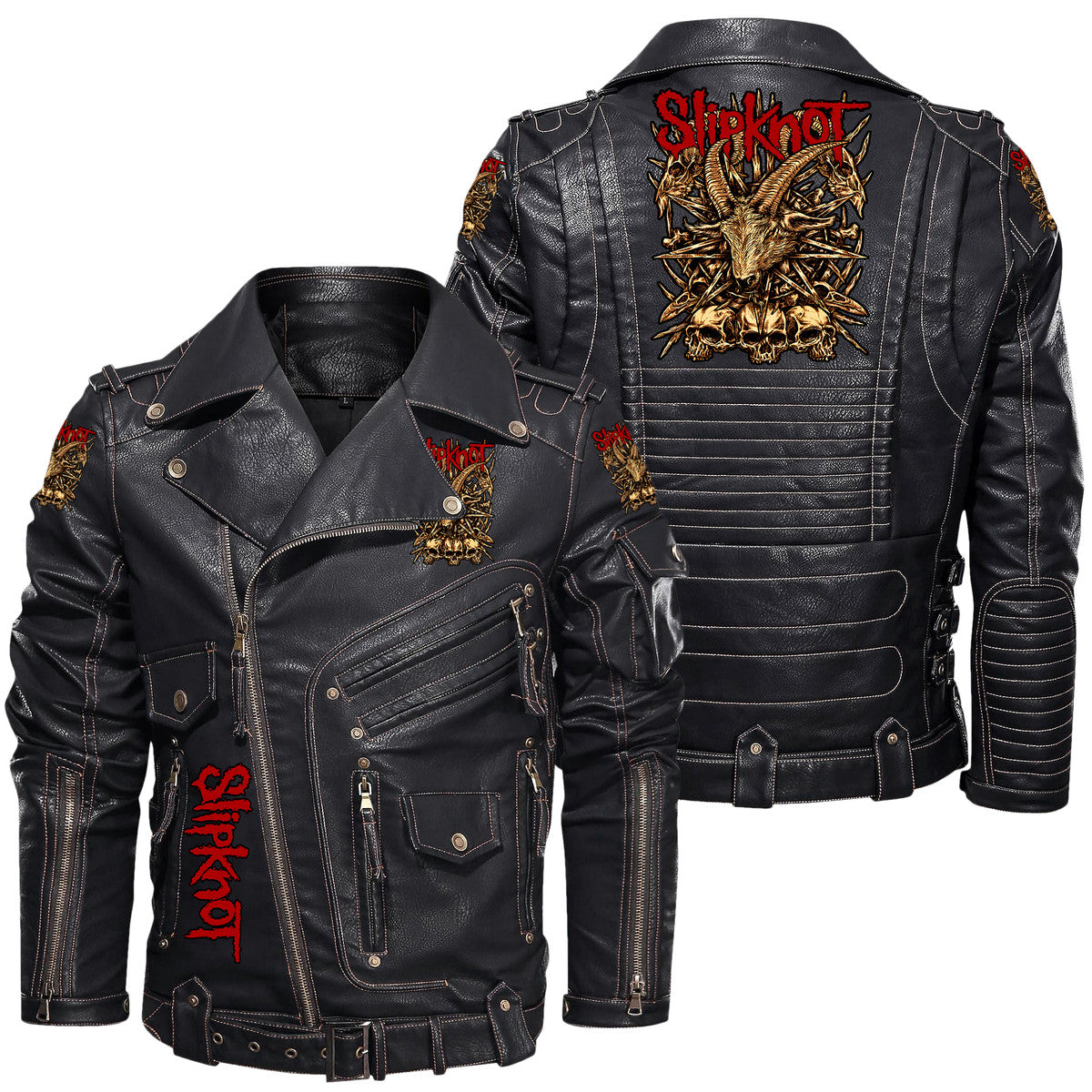 SK Q2 Belt Solid Zipper Street Leather Jacket Q070909