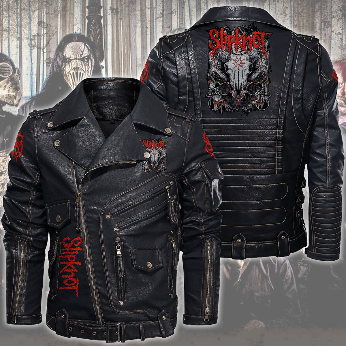 SK Q3 Belt Solid Zipper Street Leather Jacket Q110908