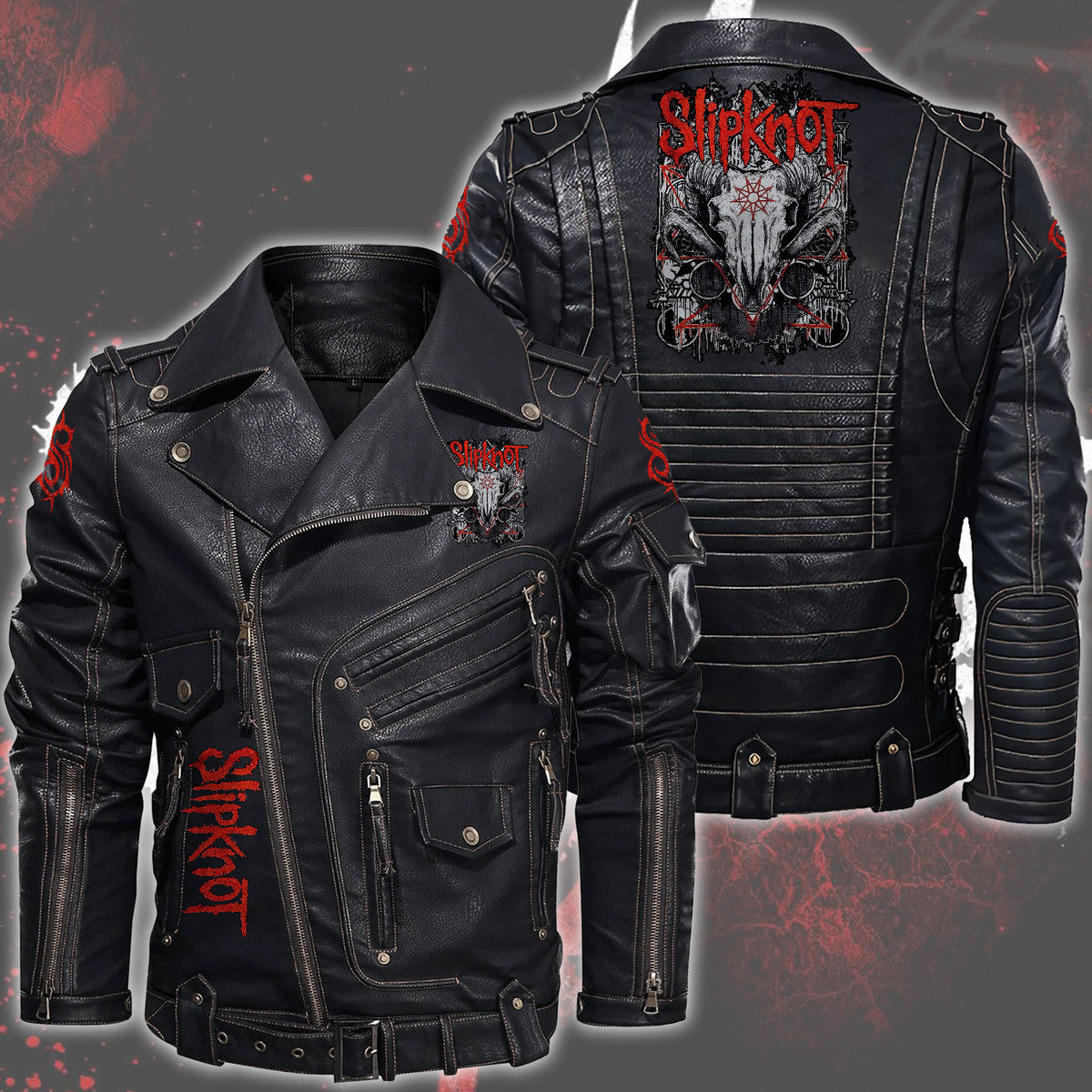 SK Q3 Belt Solid Zipper Street Leather Jacket Q110908