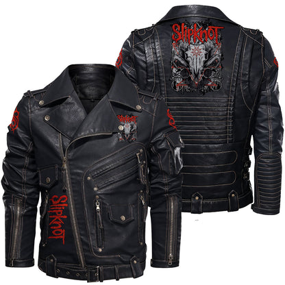 SK Q3 Belt Solid Zipper Street Leather Jacket Q110908