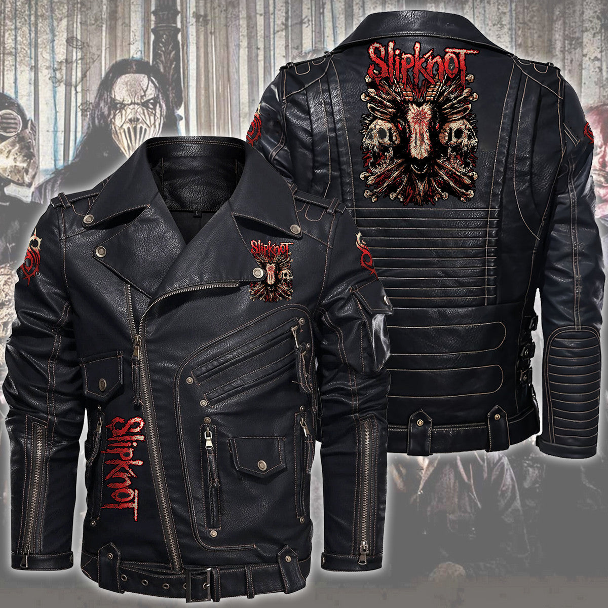 SK Q4 Belt Solid Zipper Street Leather Jacket Q110909
