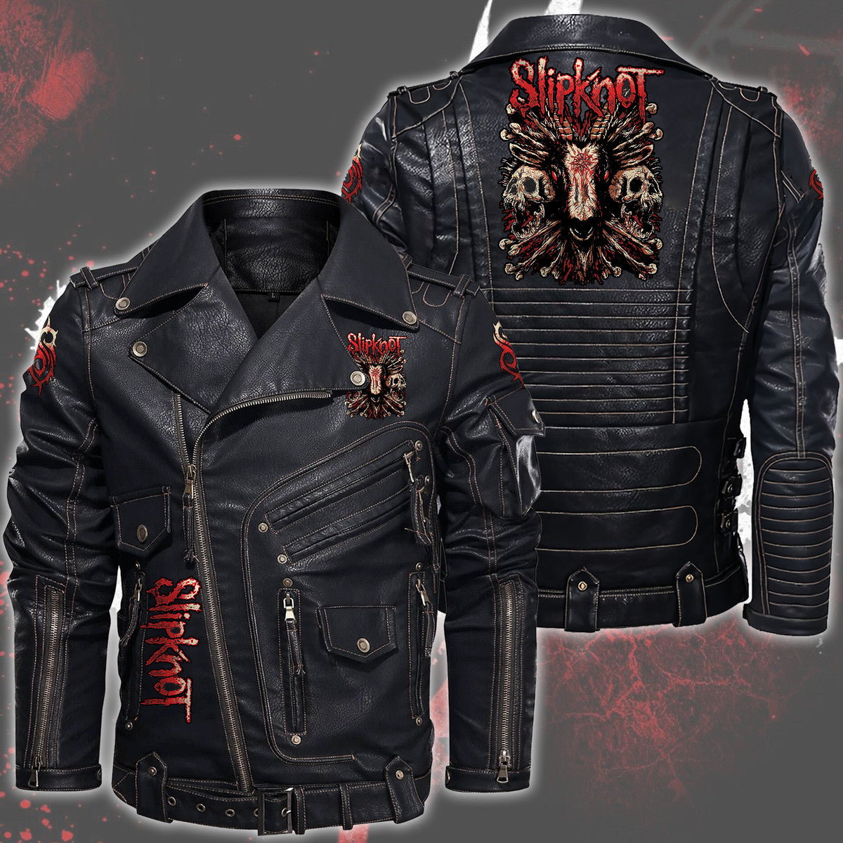 SK Q4 Belt Solid Zipper Street Leather Jacket Q110909