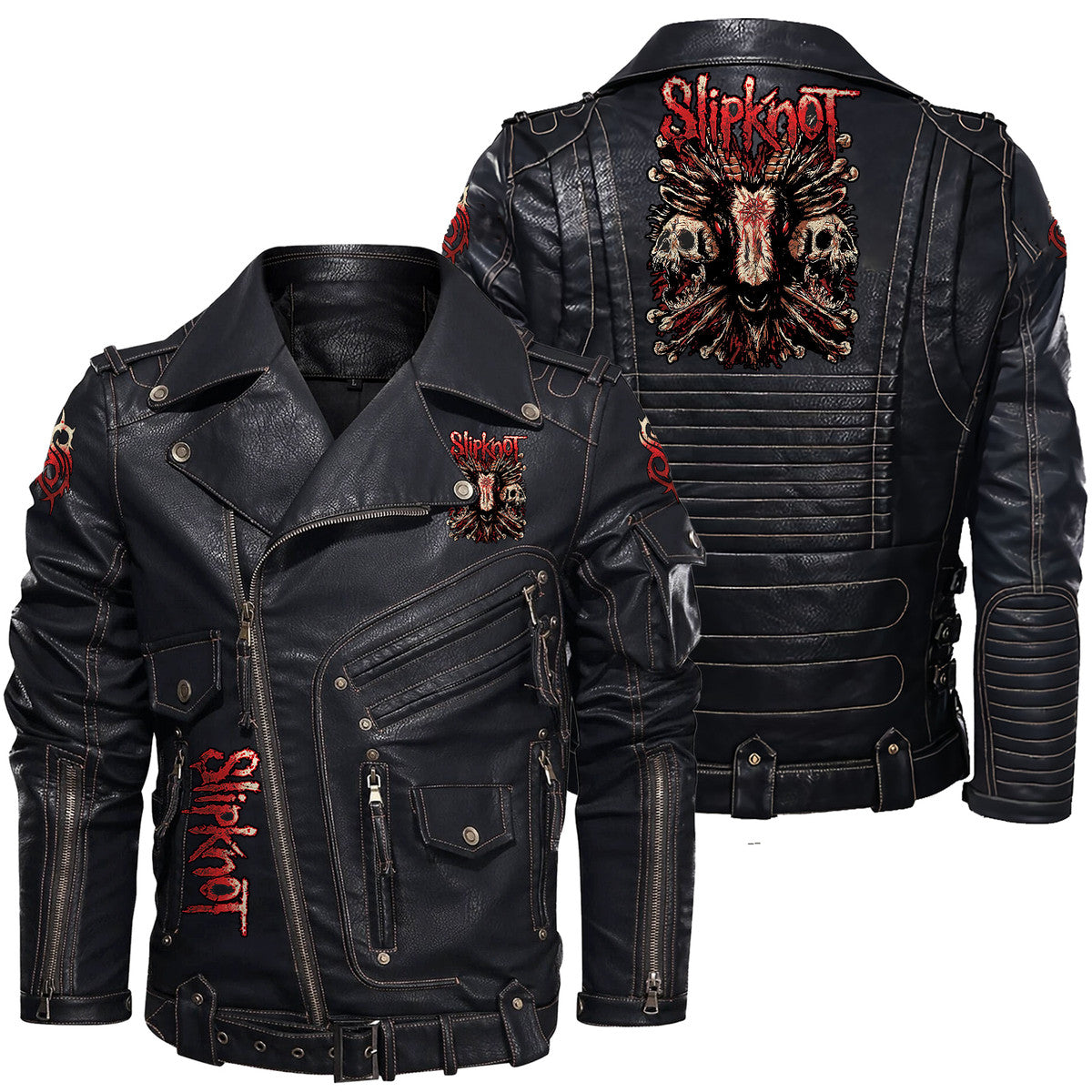 SK Q4 Belt Solid Zipper Street Leather Jacket Q110909