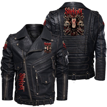 SK Q4 Belt Solid Zipper Street Leather Jacket Q110909