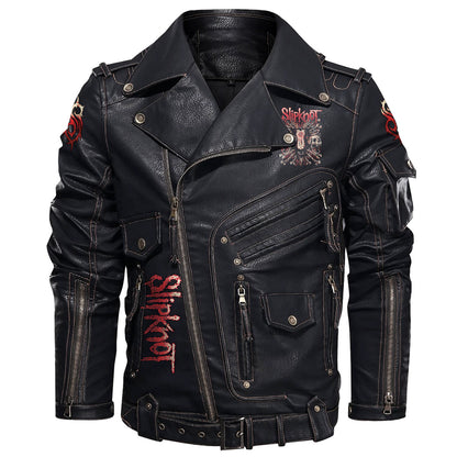SK Q4 Belt Solid Zipper Street Leather Jacket Q110909