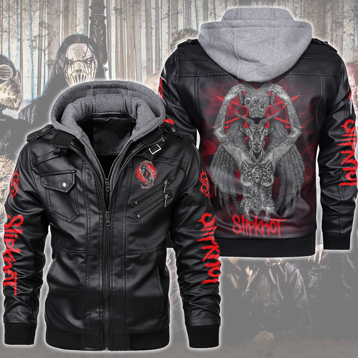 Sk Leather Jacket with Hood 9 Black Q180910