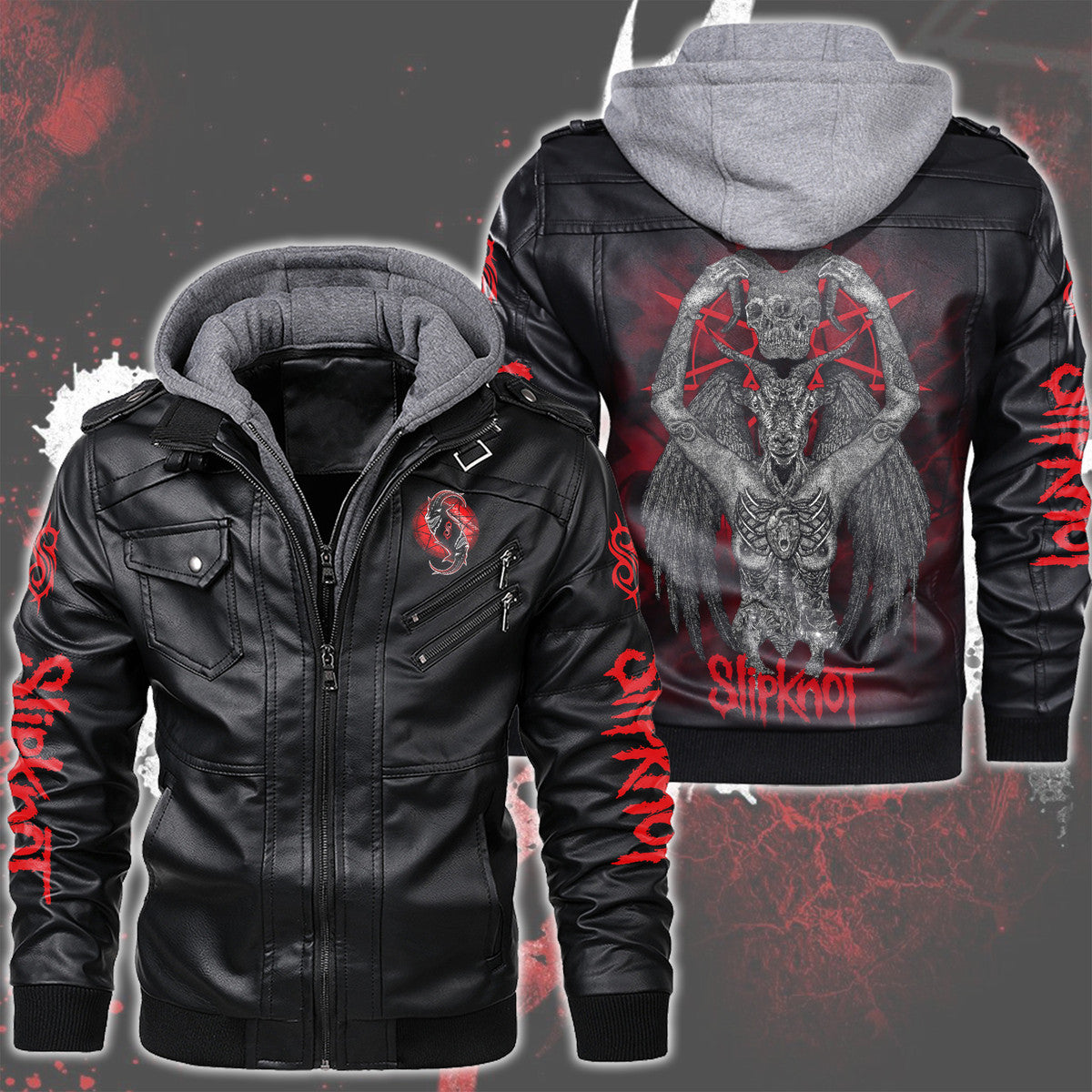 Sk Leather Jacket with Hood 9 Black Q180910