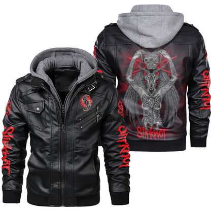 Sk Leather Jacket with Hood 9 Black Q180910