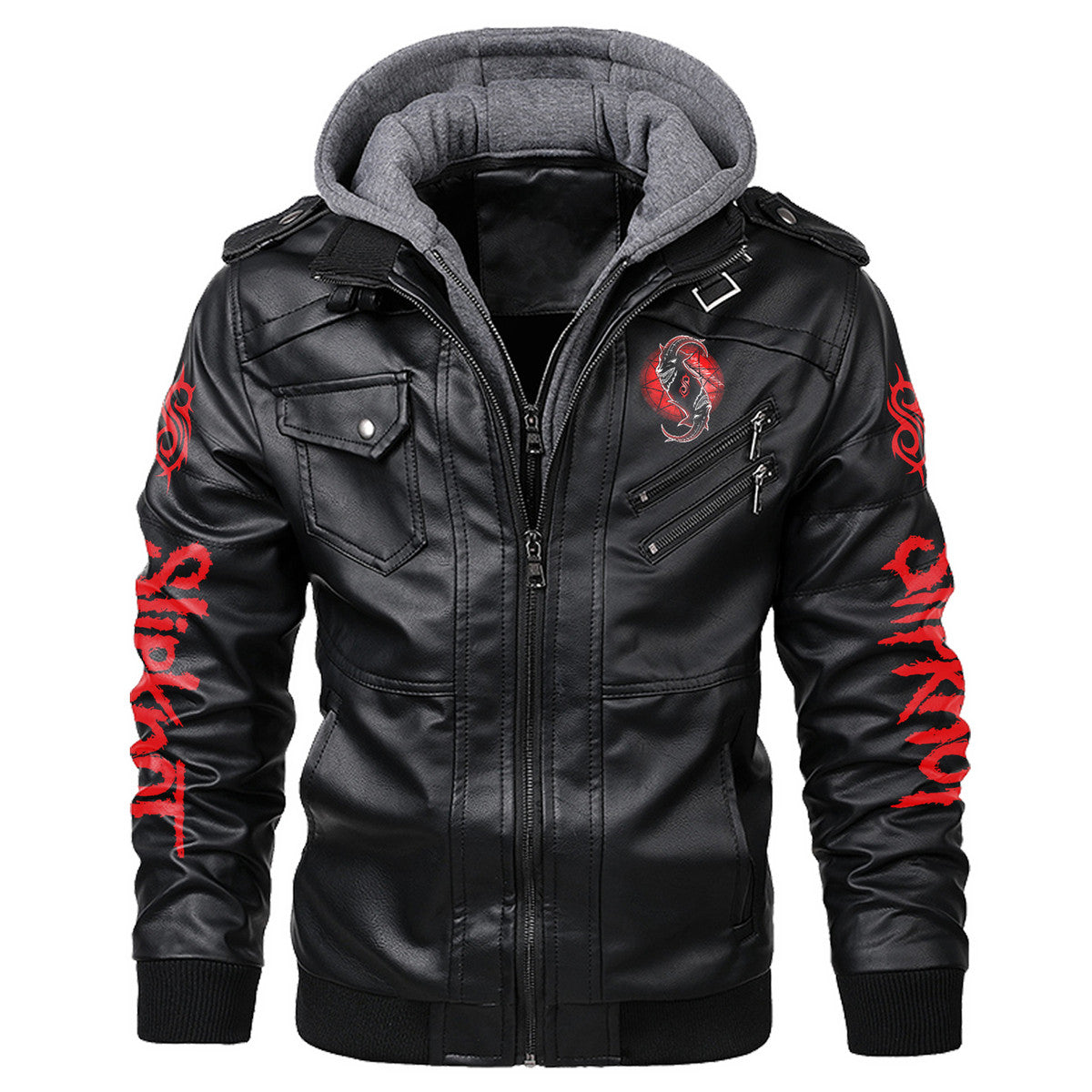 Sk Leather Jacket with Hood 9 Black Q180910