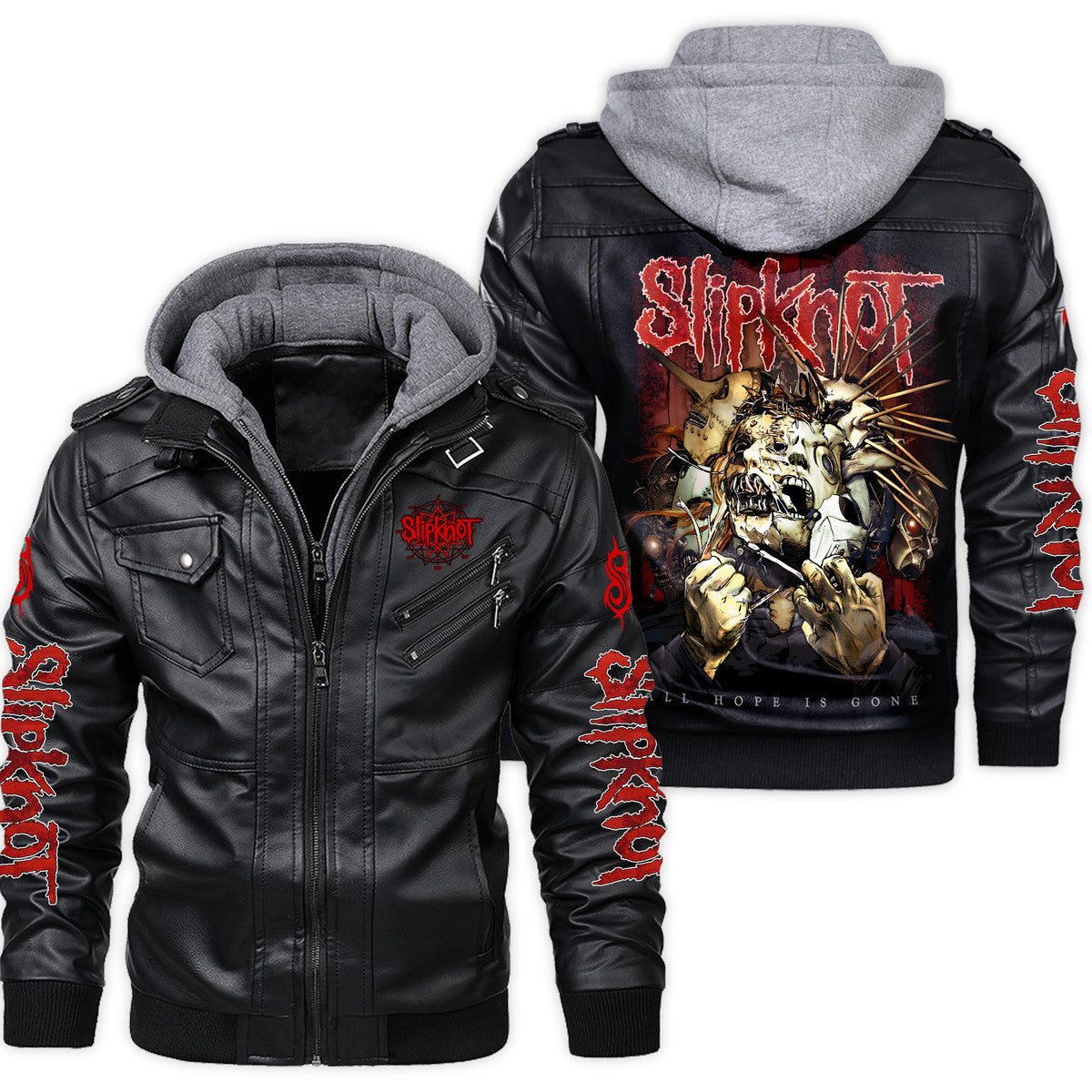 Sk Leather Jacket Q3 with Hood Black Q271005