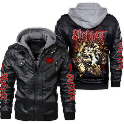 Sk Leather Jacket Q3 with Hood Black Q271005