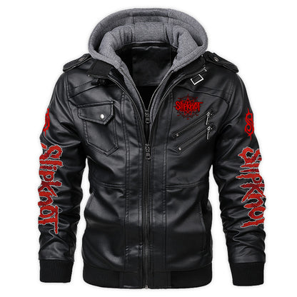Sk Leather Jacket Q3 with Hood Black Q271005