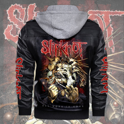 Sk Leather Jacket Q3 with Hood Black Q271005