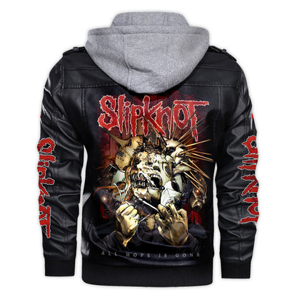 Sk Leather Jacket Q3 with Hood Black Q271005