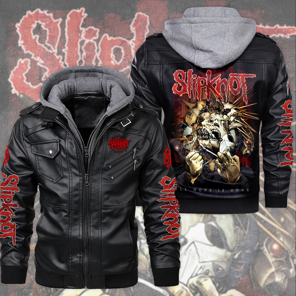 Sk Leather Jacket Q3 with Hood Black Q271005