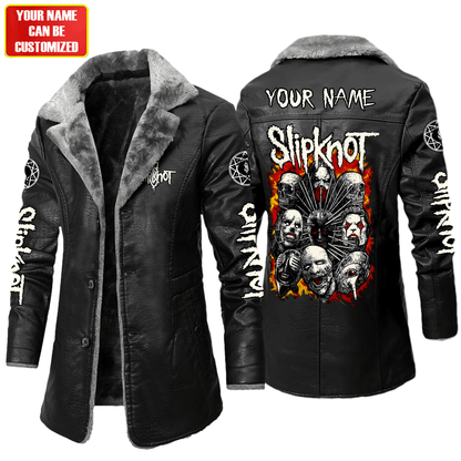Personalized SK Q3 Leather Fleece Winter Coat Q041104