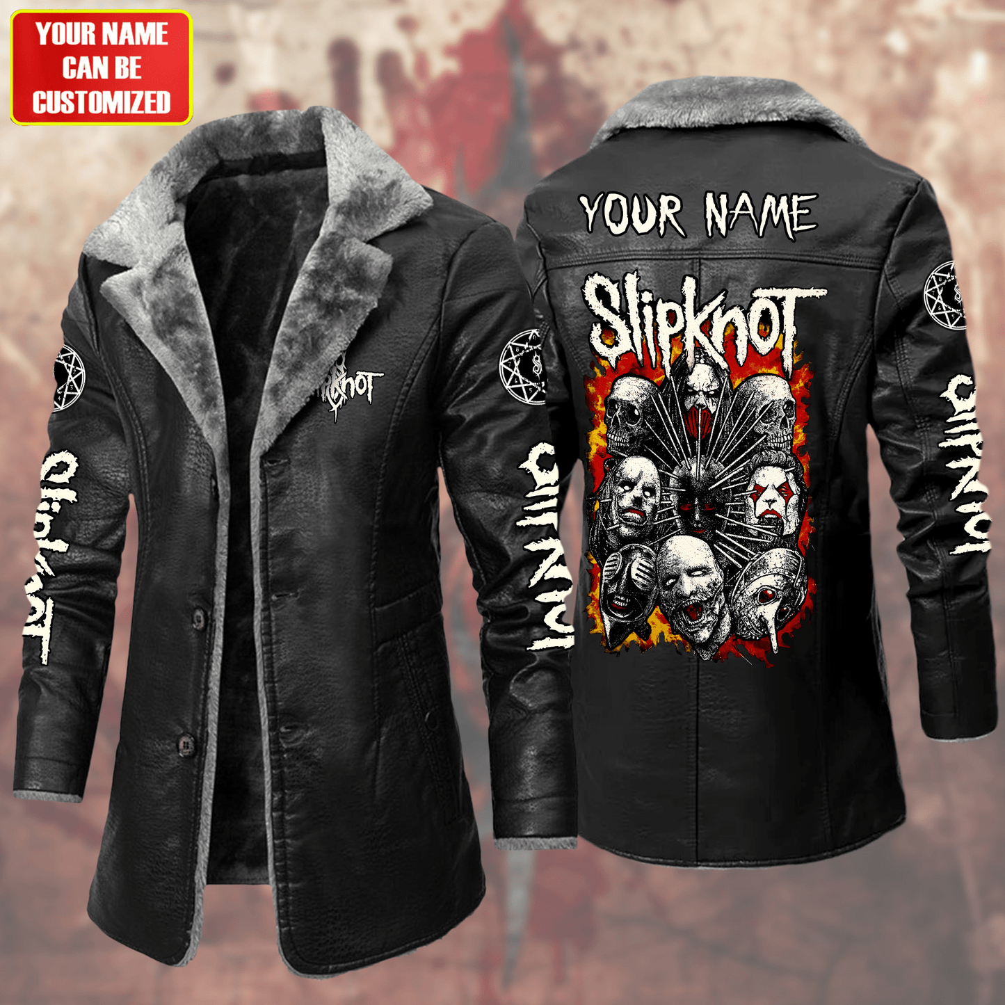 Personalized SK Q3 Leather Fleece Winter Coat Q041104