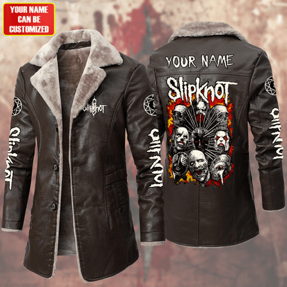 Personalized SK Q3 Leather Fleece Winter Coat Q041104