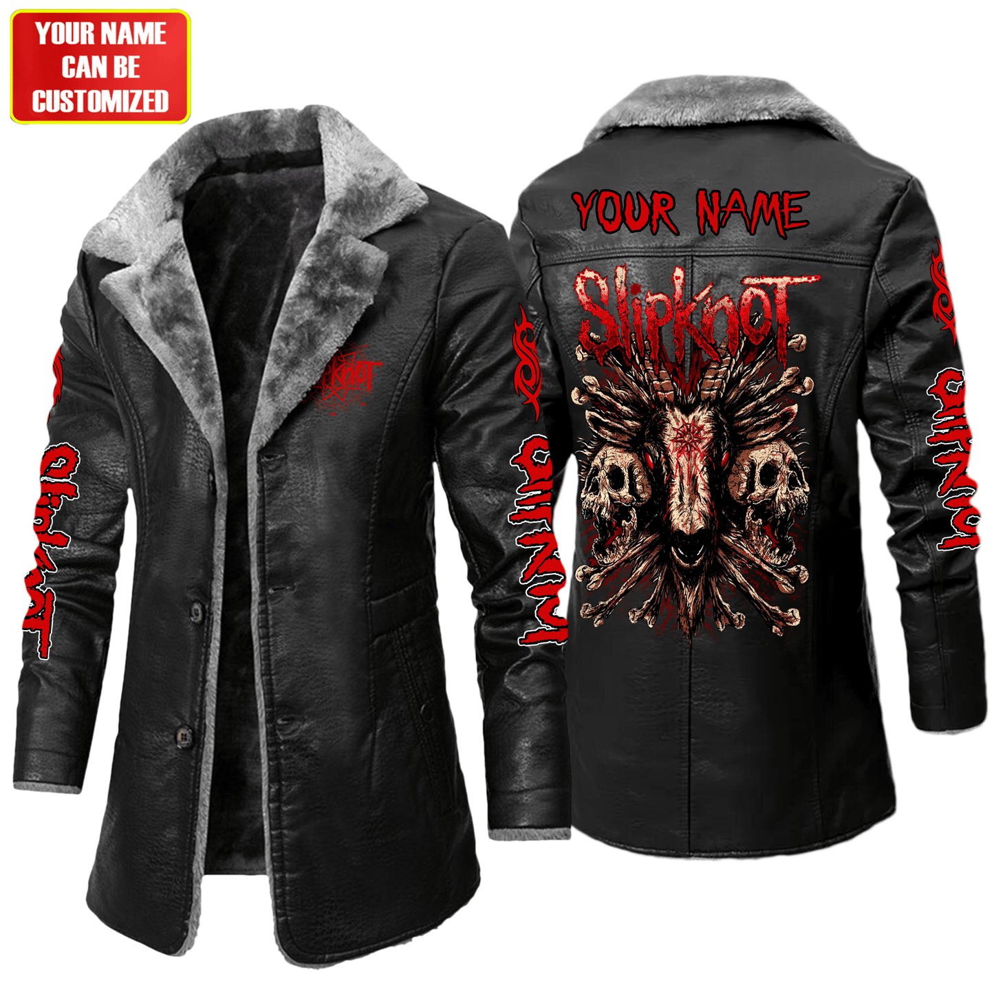 Personalized SK Q4 Leather Fleece Winter Coat Q041105