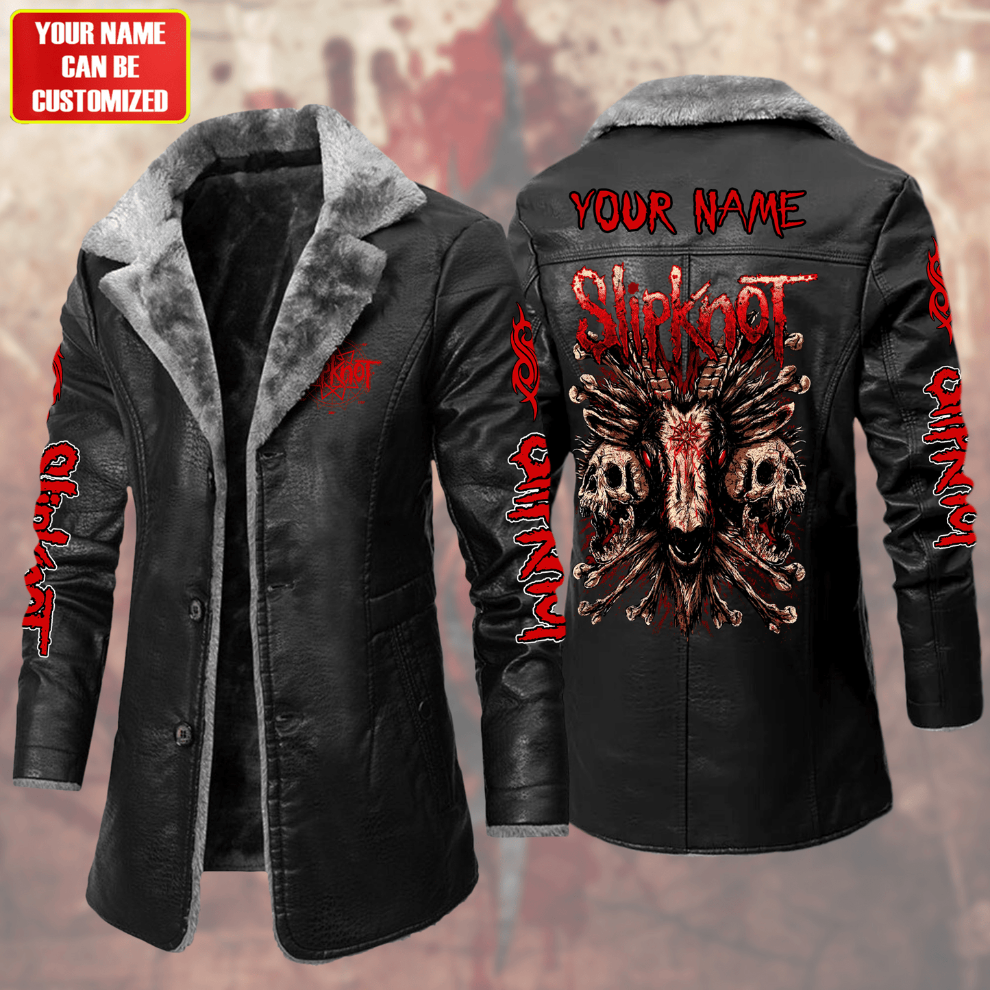 Personalized SK Q4 Leather Fleece Winter Coat Q041105