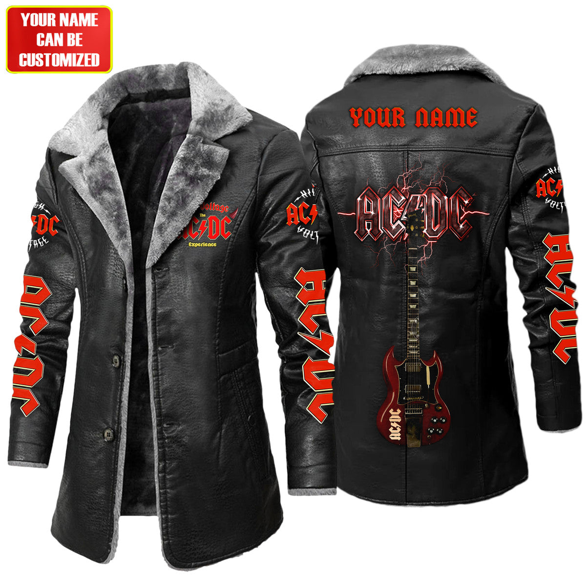 Personalized AC Q2 Leather Fleece Winter Coat Q281101
