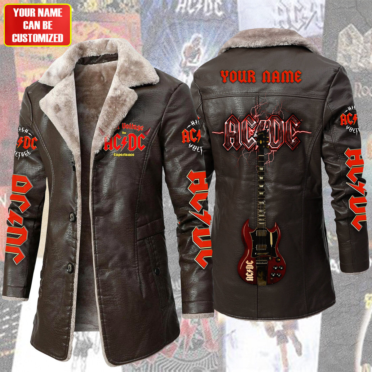 Personalized AC Q2 Leather Fleece Winter Coat Q281101
