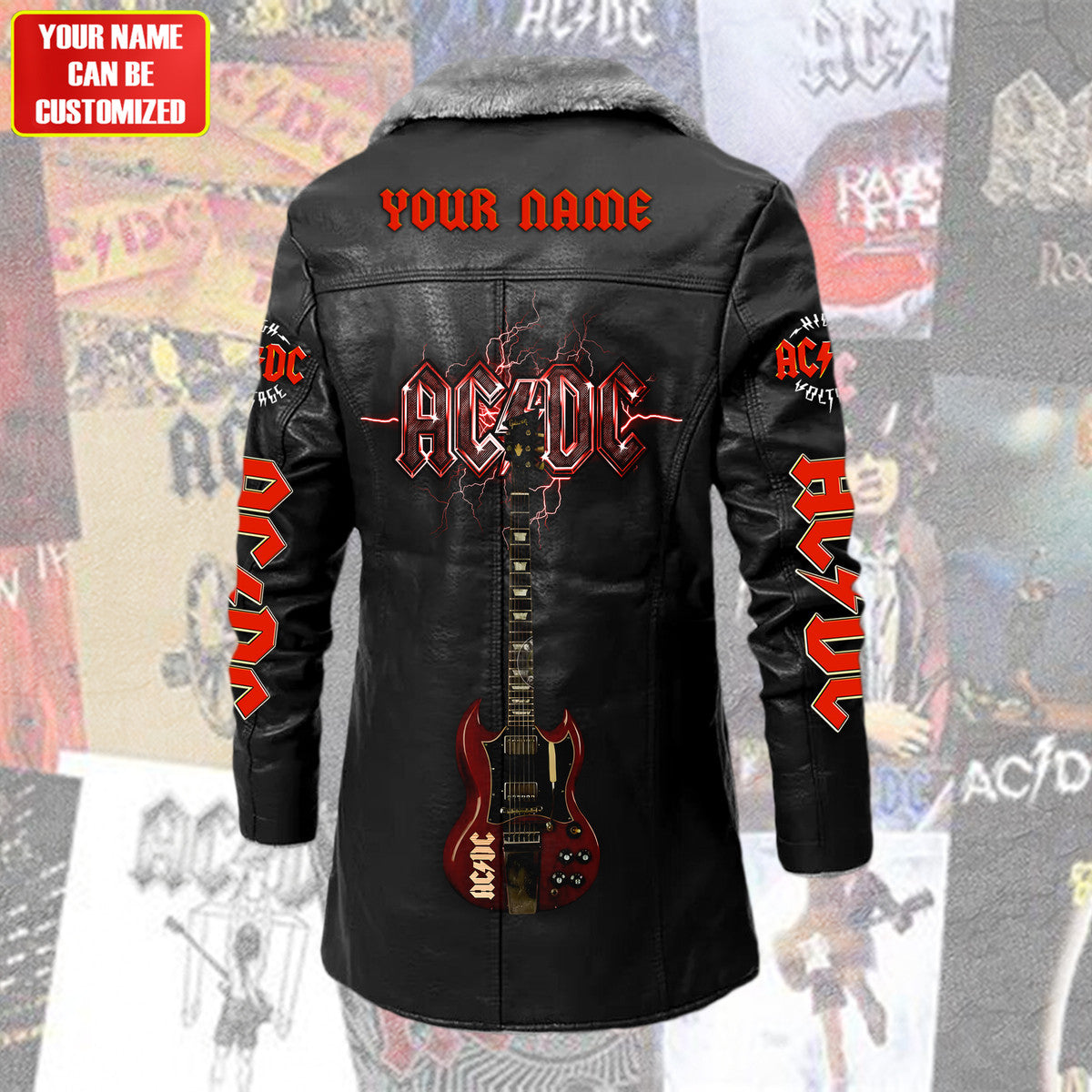 Personalized AC Q2 Leather Fleece Winter Coat Q281101