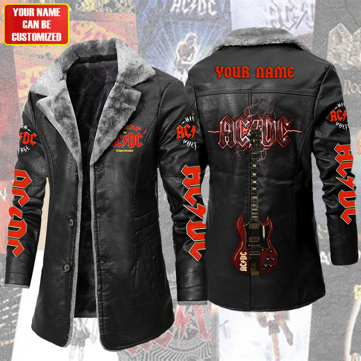 Personalized AC Q2 Leather Fleece Winter Coat Q281101