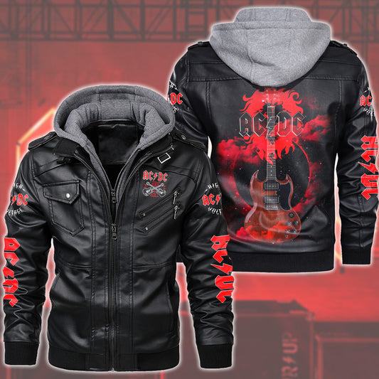 AC Rock n Roll Leather Jacket with Hood Black Q141202