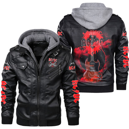 AC Rock n Roll Leather Jacket with Hood Black Q141202