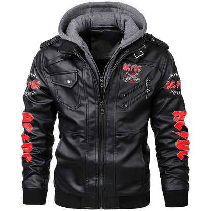 AC Rock n Roll Leather Jacket with Hood Black Q141202