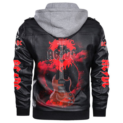 AC Rock n Roll Leather Jacket with Hood Black Q141202
