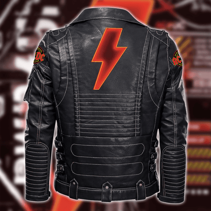 Ac Power Up Tour Belt Solid Zipper Street Leather Jacket Q310501