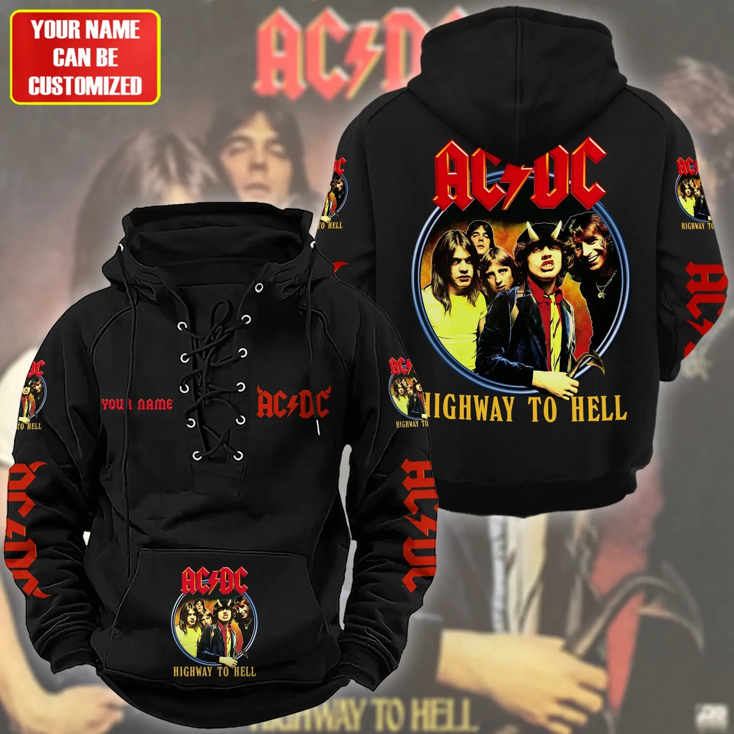 Personalized AC Highway To Hell Lace-up Cotton Hoodie