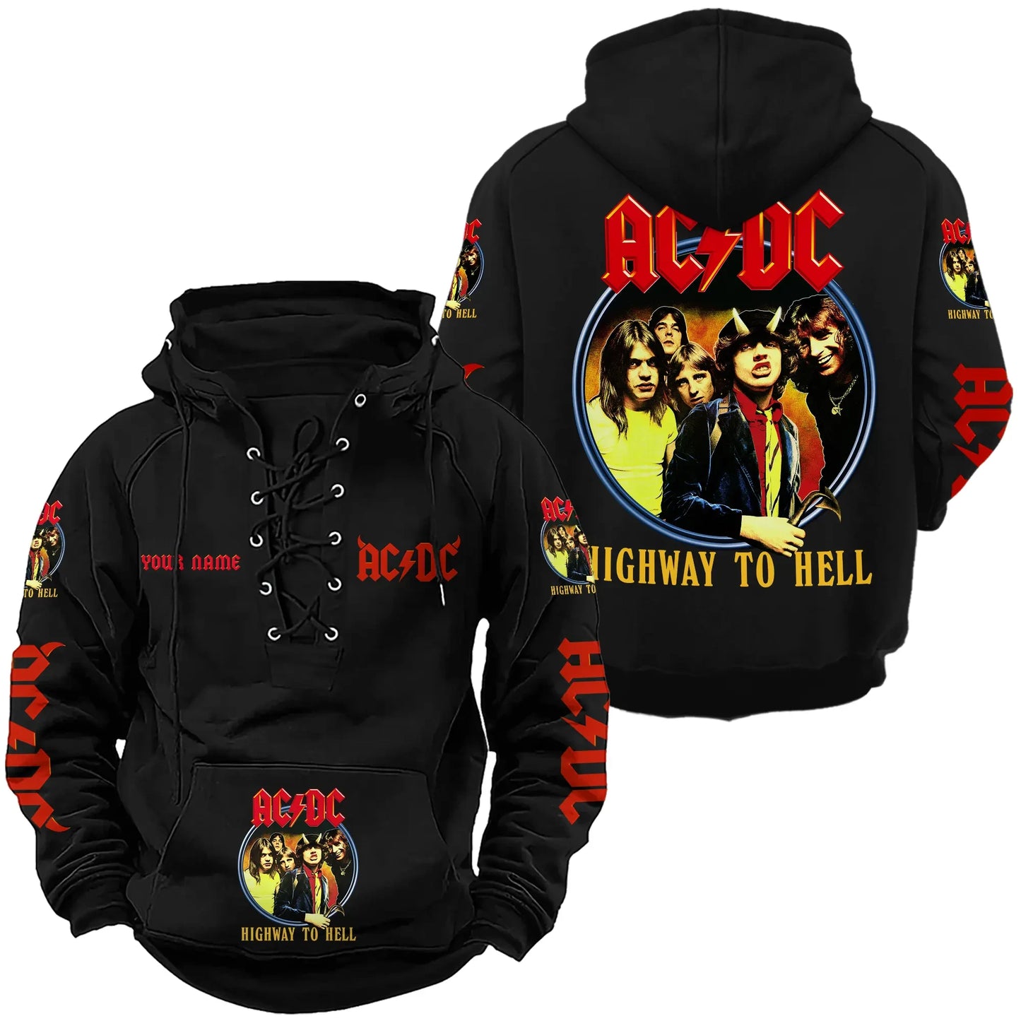 Personalized AC Highway To Hell Lace-up Cotton Hoodie